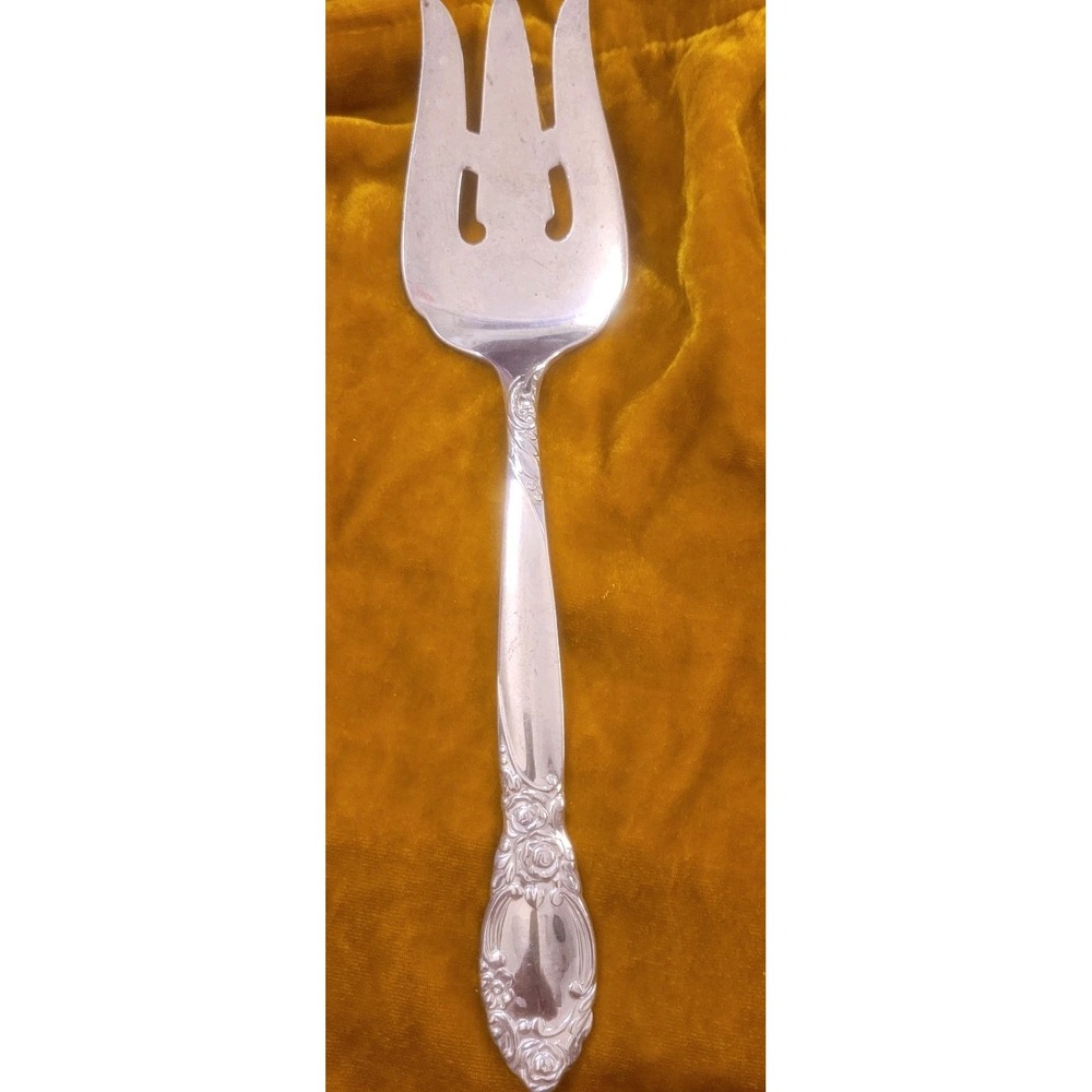 ✔MID CENTURY VINTAGE 1953 BALLAD/ COUNTRY LANE SILVERPLATED MEAT 🥩 FORK
